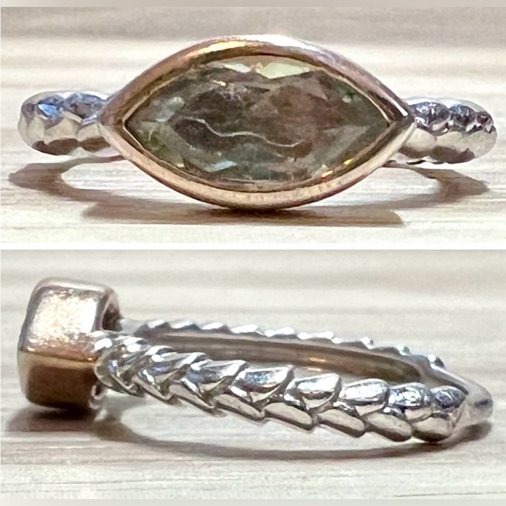 Vintage Designer Signed GC Sterling Silver & Gold Gemstone Scaled Band Ring